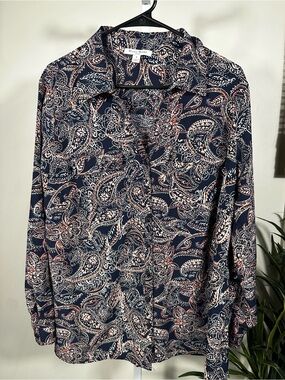 B103. Studio Works Navy Paisley Long-Sleeve Shirt